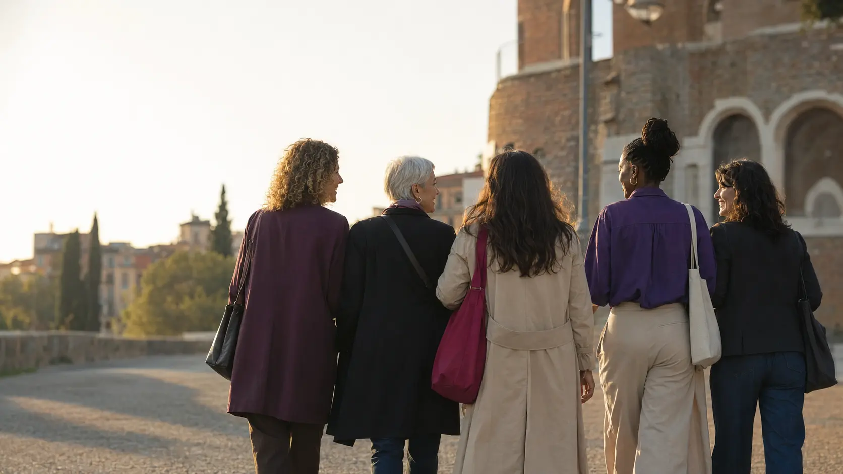 Cinque donne di età e origini diverse camminano insieme in una città italiana.